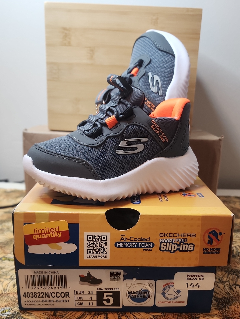 Skechers Kids Gray & Orange Slip-On Sneakers